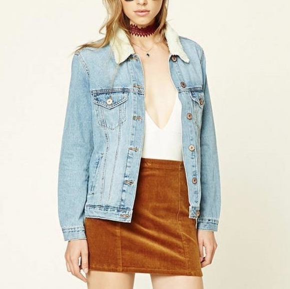 S Forever 21 Jean Jacket with faux fur trim - Picture 2 of 14
